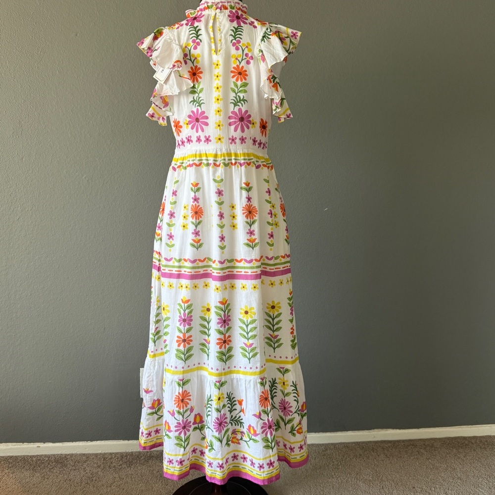 BANJANAN NWT Hannah Dress White Floral Print Long Maxi Flutter Sleeve Sz S - Picture 6 of 10